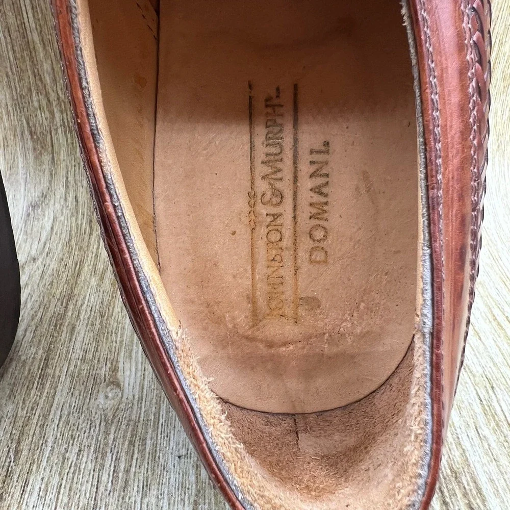 Johnston & Murphy Domani Oxford Men's 9 M Brown Woven Leather Made in Italy 6300